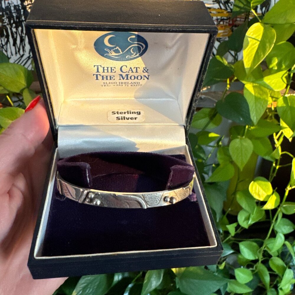 Sterling Silver Bracelet Bangle The Cat & The Moon Irish Ireland